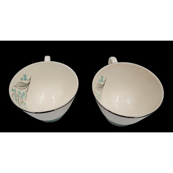 Sevron Blue Lace Footed Tea Coffee Cups Silver Trim 1950's Set of 2 Mid Century - Picture 2 of 8